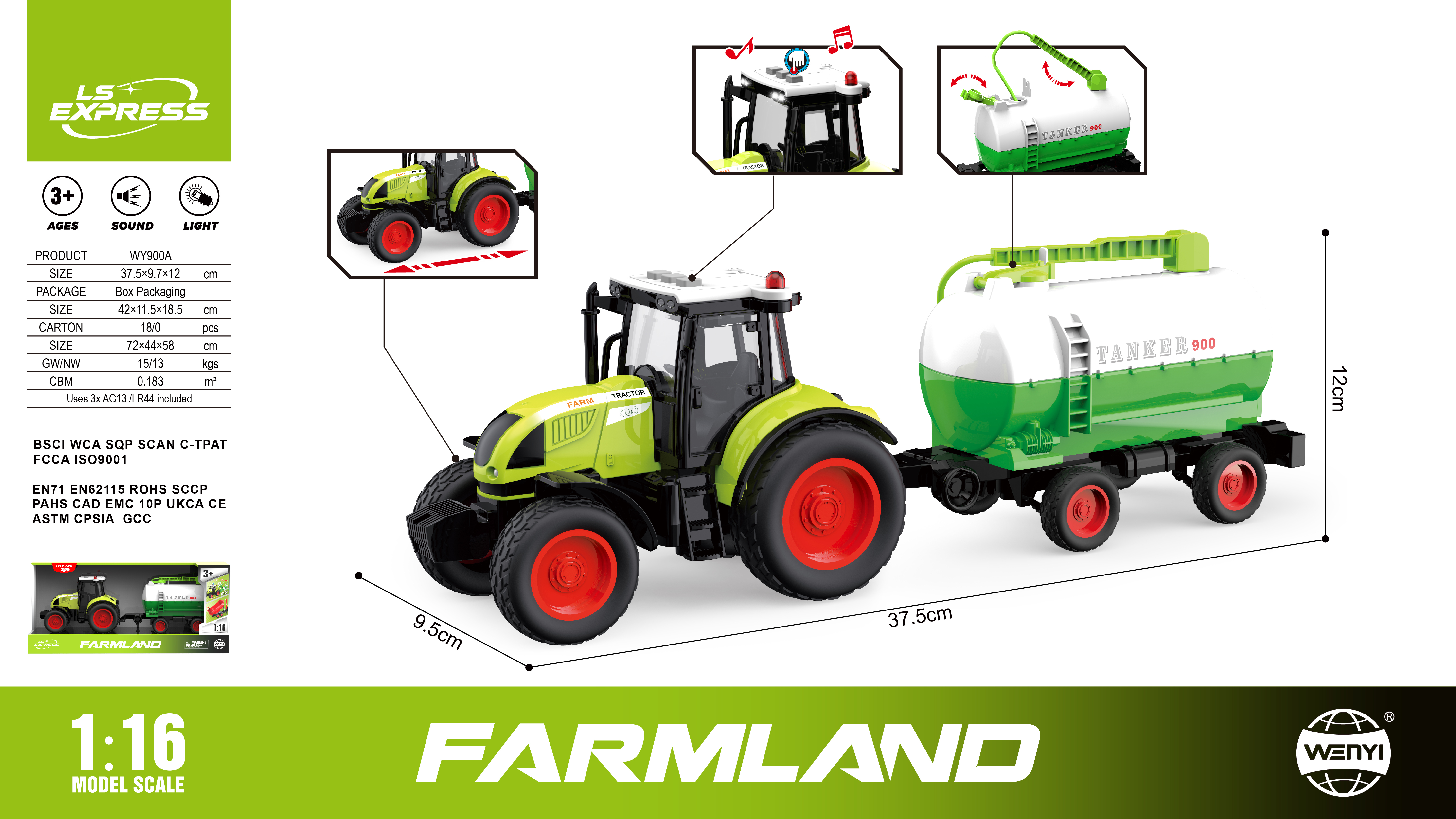 TRAKTOR SA CISTERNOM SA ZVUKOM I SVETLOM  1:16 WY900A